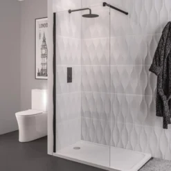 Vantage 8mm, 1200mm Matt Black Walk In Shower Screen - Eastbrook