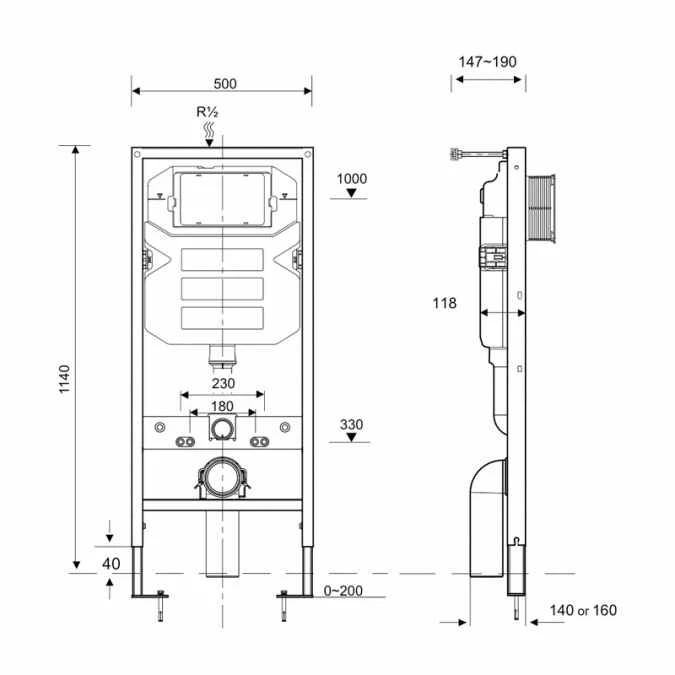 ABACUS Essentials 1140mm High WC Pan Fixing Frame & Concealed Cistern 2 ABACUS Essentials 1140mm High WC Pan Fixing Frame & Concealed Cistern - Image 2