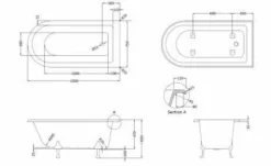 Bayswater Single Ended 1500mm Traditional Rolltop Shower Bath -Home Bathroom BAYB112 tech