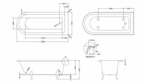 Bayswater Single Ended 1700mm Rolltop Shower Bath 5 Bayswater Single Ended 1700mm Rolltop Shower Bath - Image 5