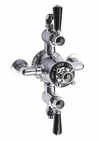 Bayswater Traditional Triple Exposed Shower Valve - Black & Chrome 1 Bayswater Traditional Triple Exposed Shower Valve - Black & Chrome