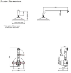 Burlington Stour Traditional Shower - Fixed Head - BF1S -Home Bathroom Burlington Stour BF1S tech drawing rubberduck 1