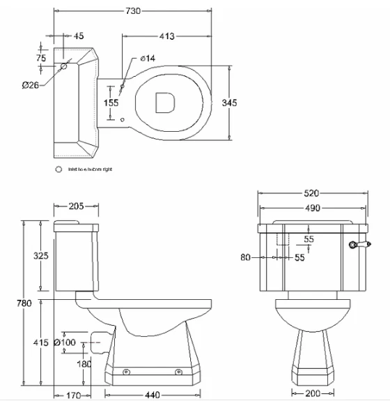 Burlington Rimless Close Coupled WC & White Ceramic Cistern Chrome Push Button P20 C2 3 Burlington Rimless Close Coupled WC & White Ceramic Cistern Chrome Push Button P20 C2 - Image 3
