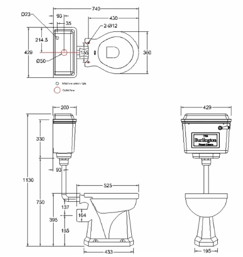 Burlington Low Level WC With Chrome Aluminium Cistern, Lever & Chrome Flush Pipe 2 Burlington Low Level WC With Chrome Aluminium Cistern, Lever & Chrome Flush Pipe - Image 2