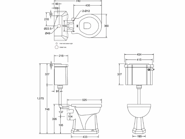 Burlington Slimline Low Level WC With White Ceramic Cistern, Lever & Chrome Flush Pipe - Image 2
