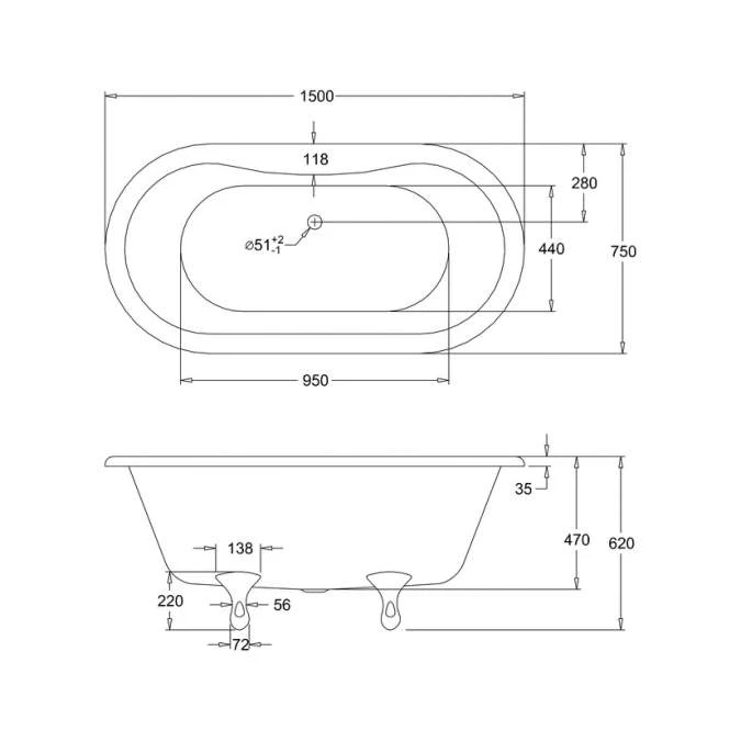 Burlington Windsor - Traditional Freestanding Bath - 1500mm 3 Burlington Windsor - Traditional Freestanding Bath - 1500mm - Image 3