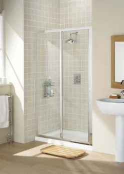 Lakes 1100mm White Sliding Shower Door, Classic Collection 6 Lakes 1100mm White Sliding Shower Door, Classic Collection -Home Bathroom Framed Lakes Slider Door 2 1