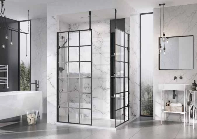 Roman Liberty Matt Black Grid Wetroom Panel - 757mm 2 Roman Liberty Matt Black Grid Wetroom Panel - 757mm - Image 2