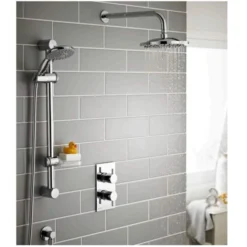 Plan Thermostatic Concealed Shower Valve With Fixed Rain Head & Riser Rail - Kartell UK -Home Bathroom Kartell Plan Riser and Overhead Shower Lifestyle