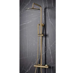 Scudo Core Brushed Brass Twin Head Rigid Riser Shower Kit -Home Bathroom NU 021 INSTITU