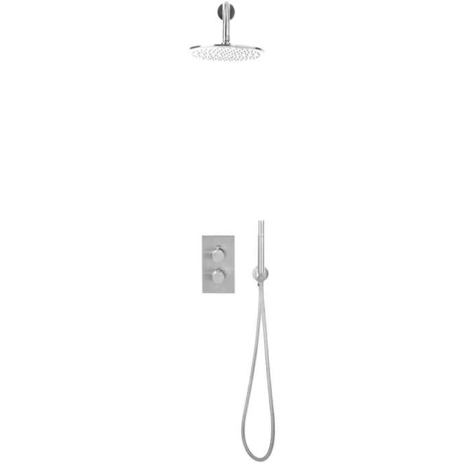 Scudo Core Chrome Round Handle, Built-in Shower Valve Fixed Head & Hand Set 1 Scudo Core Chrome Round Handle, Built-in Shower Valve Fixed Head & Hand Set