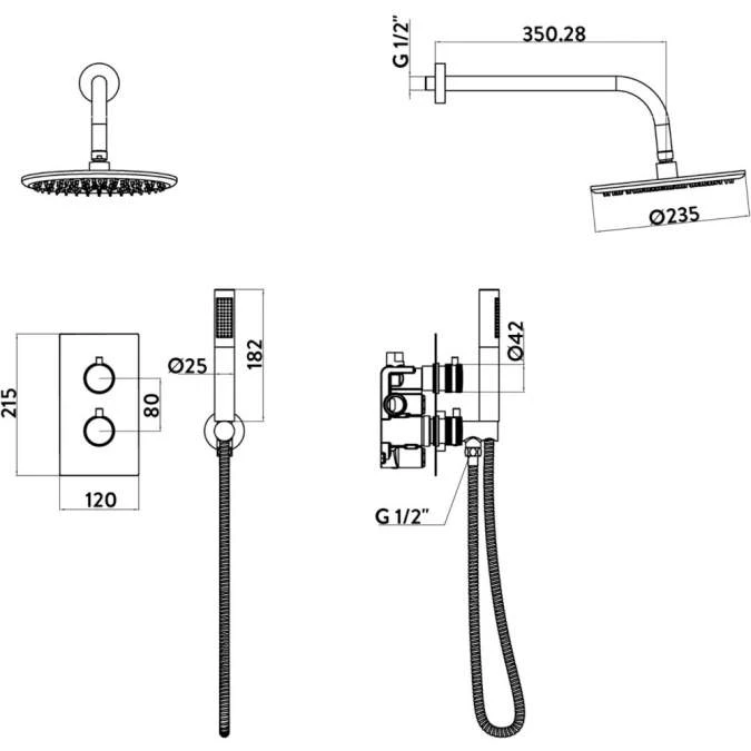 Scudo Core Chrome Round Handle, Built-in Shower Valve Fixed Head & Hand Set 2 Scudo Core Chrome Round Handle, Built-in Shower Valve Fixed Head & Hand Set - Image 2