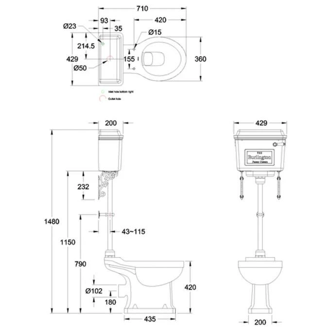 Burlington Medium Level WC With Chrome Aluminium Cistern P5 T71CHR T33CHR 2 Burlington Medium Level WC With Chrome Aluminium Cistern P5 T71CHR T33CHR - Image 2