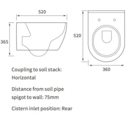Campbell Rimless Wall Hung Toilet & Soft Closed Seat -Home Bathroom RDBS1861 tech