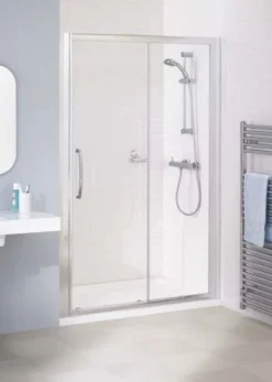 Lakes 1200mm Semi-Frameless White Sliding Shower Door, Classic Collection