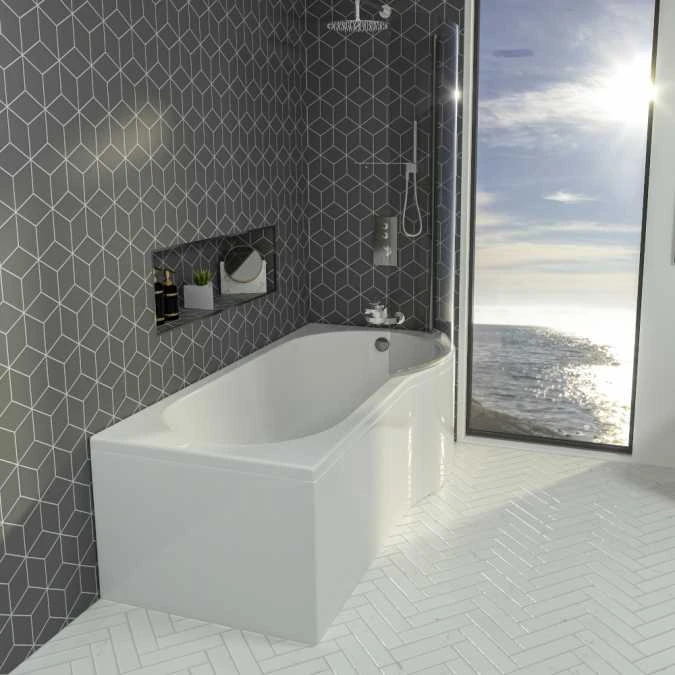 Beaufort Shannon 1500 X 850 P Shaped Shower Bath - Right Hand 1 Beaufort Shannon 1500 X 850 P Shaped Shower Bath - Right Hand