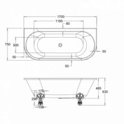 Burlington Avantgarde - Traditional Back To Wall Bath - 1690mm -Home Bathroom T12D L1C L1W L1B