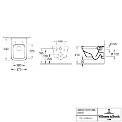 Villeroy & Boch Architectura Washdown Rimless Wall Mounted Toilet Square -Home Bathroom VB5685R001 tech