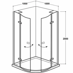 Vodas 8 Stella 1000 Frameless Hinge Door Quadrant Shower Enclosure - Black -Home Bathroom Vodas 8 Stell Quad 1000 Tech