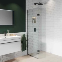 Abacus Walk In Shower Screen 700mm With Matt Black Hinged Return 350mm