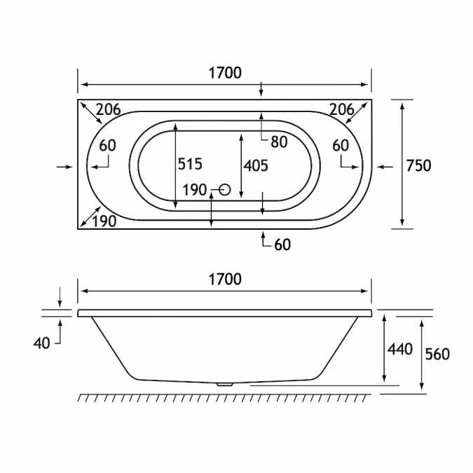 Beaufort Biscay 1700 X 750 Beauforte Reinforced J Shaped Bath - Left Hand 3 Beaufort Biscay 1700 X 750 Beauforte Reinforced J Shaped Bath - Left Hand - Image 3