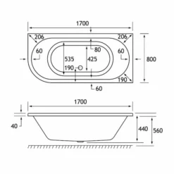 Beaufort Biscay 1700 X 800 Double Ended J Shaped Bath - Right Hand 5 Beaufort Biscay 1700 X 800 Double Ended J Shaped Bath - Right Hand -Home Bathroom biscay de 1700x800 RH tech