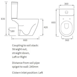 Campbell Rimless Close Coupled Open Back Toilet & Soft Closed Seat 9 Campbell Rimless Close Coupled Open Back Toilet & Soft Closed Seat -Home Bathroom campbell wc spec