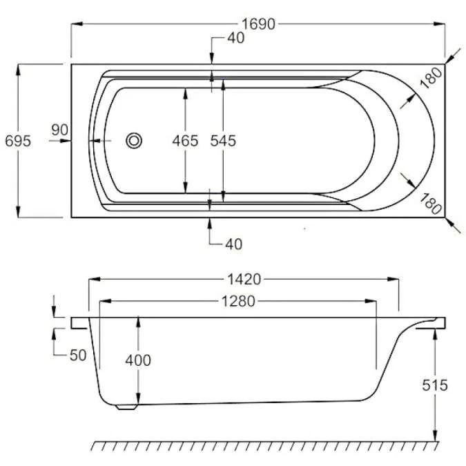 Carron Arc 1700 X 700 Single Ended Bath - 5mm 5 Carron Arc 1700 X 700 Single Ended Bath - 5mm - Image 5