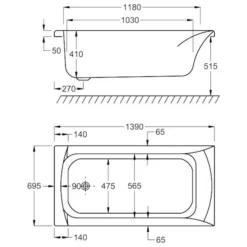 Carron Delta 1400 X 700 Single Ended Bath - Carronite 9 Carron Delta 1400 X 700 Single Ended Bath - Carronite -Home Bathroom carron delta se 1400x700 tech 1
