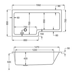 Carron Quantum 1600 X 700/850 Square Shower Bath - Carronite 17 Carron Quantum 1600 X 700/850 Square Shower Bath - Carronite -Home Bathroom carron quantum showerbath bath 1600