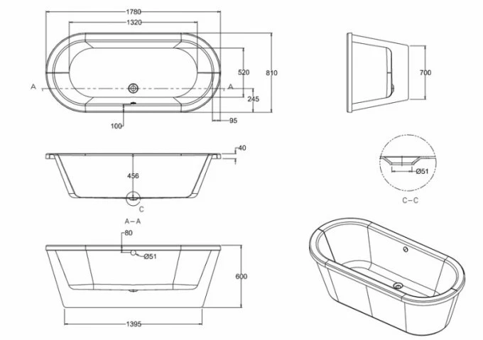 ClearGreen Nouveau 1780 X 810mm Freestanding Bath 4 ClearGreen Nouveau 1780 X 810mm Freestanding Bath - Image 4