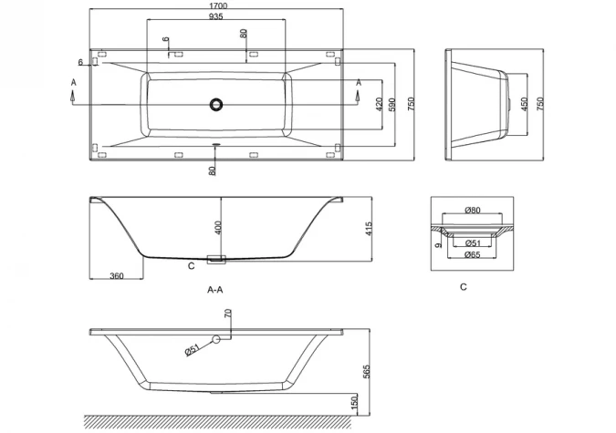 ClearGreen Enviro 1700 X 750mm Double Ended Square Reinforced Bath 4 ClearGreen Enviro 1700 X 750mm Double Ended Square Reinforced Bath - Image 4
