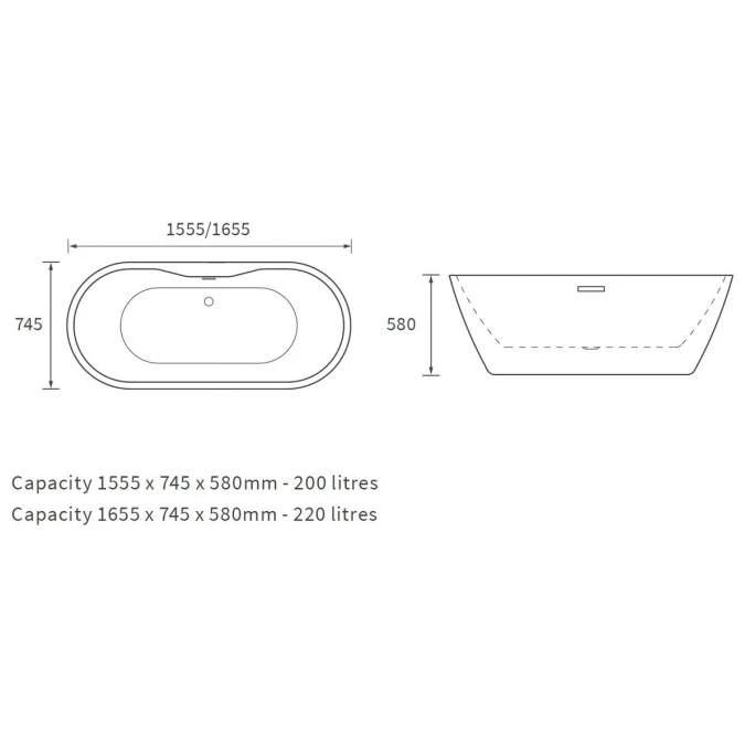 Havanna 1655mm Freestanding Black Double Ended Bath 3 Havanna 1655mm Freestanding Black Double Ended Bath - Image 3