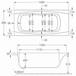Carron Imperial 1500 X 700 Single Ended Bath With Grips - 5mm -Home Bathroom imperial 1500x700 technical
