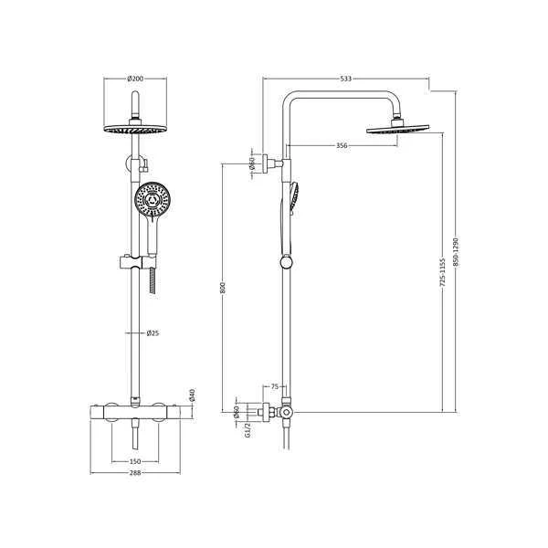 Nuie Round Thermostatic Bar Shower Kit - Brushed Brass 2 Nuie Round Thermostatic Bar Shower Kit - Brushed Brass - Image 2