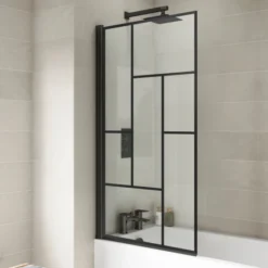 Abstract Black Grid Effect Bath Shower Screen By Nuie