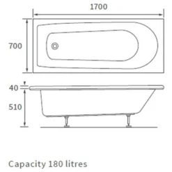 Pomeranian 1700 X 700mm DOUBLECAST 2TH "D" Single Ended Bath & Legs -Home Bathroom pomeranian d shaped bath tech 1