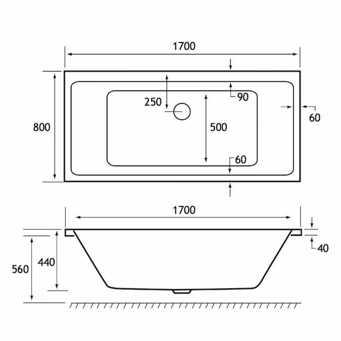 Beaufort Portland 1700 X 800 Beauforte Reinforced Double Ended Bath 4 Beaufort Portland 1700 X 800 Beauforte Reinforced Double Ended Bath - Image 4