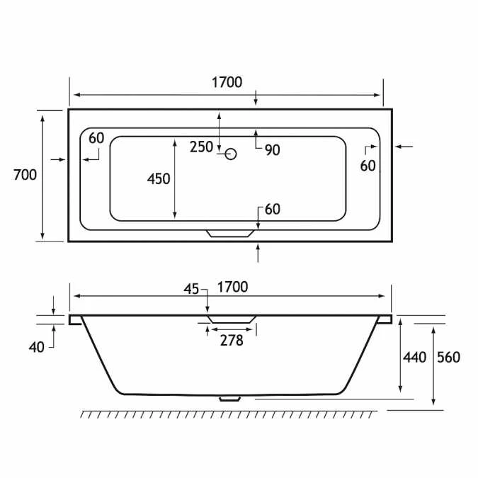 Beaufort Portland 1700 X 750 Beauforte Reinforced Double Ended Bath With Grips 3 Beaufort Portland 1700 X 750 Beauforte Reinforced Double Ended Bath With Grips - Image 3