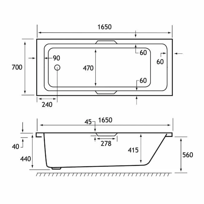Beaufort Portland 1650 X 700 Beauforte Reinforced Bath With Grips 3 Beaufort Portland 1650 X 700 Beauforte Reinforced Bath With Grips - Image 3