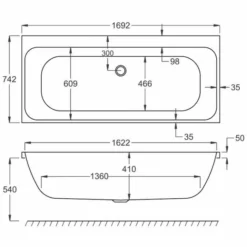 Carron Profile Duo 1700 X 750 Double Ended Bath - Carronite 6 Carron Profile Duo 1700 X 750 Double Ended Bath - Carronite -Home Bathroom profile duo 1700x750 technical 1
