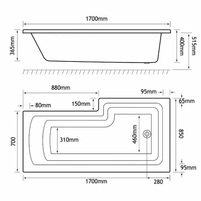 Beaufort Shannon 1700 X 850 Beauforte Reinforced Shower Bath - Left Hand 3 Beaufort Shannon 1700 X 850 Beauforte Reinforced Shower Bath - Left Hand - Image 3