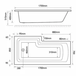 Beaufort Shannon 1700 X 850 L Shaped Shower Bath - Right Hand 5 Beaufort Shannon 1700 X 850 L Shaped Shower Bath - Right Hand -Home Bathroom shannon L 1700x850 RH tech