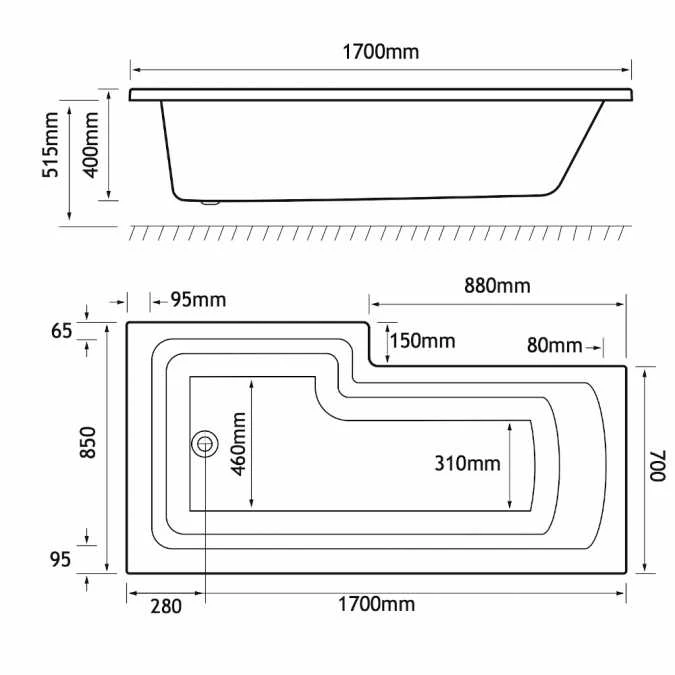Beaufort Shannon 1700 X 850 Beauforte Reinforced Shower Bath - Right Hand 3 Beaufort Shannon 1700 X 850 Beauforte Reinforced Shower Bath - Right Hand - Image 3