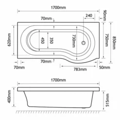 Beaufort Shannon 1700 X 850 P Shaped Shower Bath - Left Hand 5 Beaufort Shannon 1700 X 850 P Shaped Shower Bath - Left Hand -Home Bathroom shannon p 1700x850 LH tech