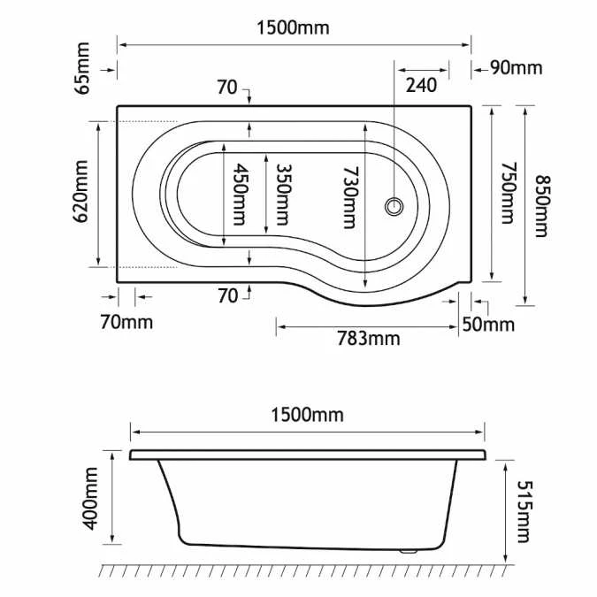 Beaufort Shannon 1500 X 850 Beauforte Reinforced Shower Bath - Left Hand 3 Beaufort Shannon 1500 X 850 Beauforte Reinforced Shower Bath - Left Hand - Image 3