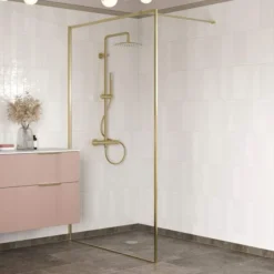 Supreme Brushed Brass Profile Wetroom Panel - 800mm -Home Bathroom supreme brass walk in