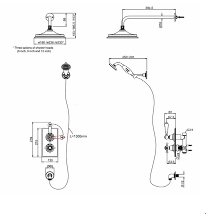 Burlington Trent Concealed Traditional 2 Controlled Shower - Fixed Head & Handset - TF2S 2 Burlington Trent Concealed Traditional 2 Controlled Shower - Fixed Head & Handset - TF2S - Image 2