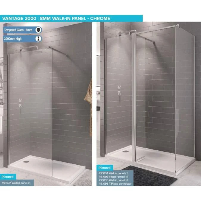 Vantage 8mm, 700mm Walk In Shower Screen - Eastbrook 2 Vantage 8mm, 700mm Walk In Shower Screen - Eastbrook - Image 2